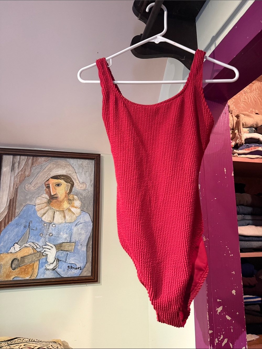 Red scrunched swim suit